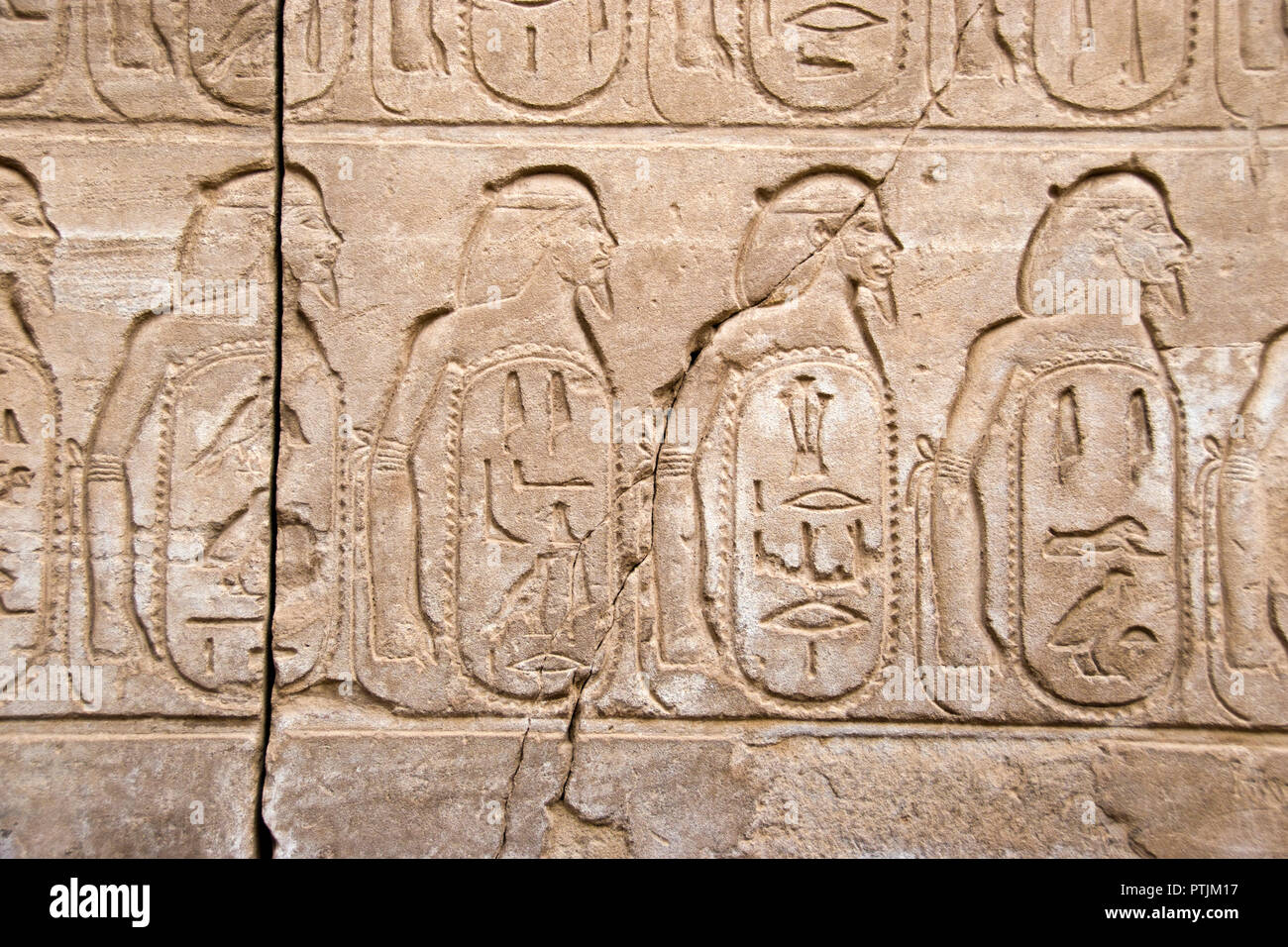 A bas-relief carving of prisoners of war tied together at Karnak Temple, Luxor, Egypt. Stock Photo