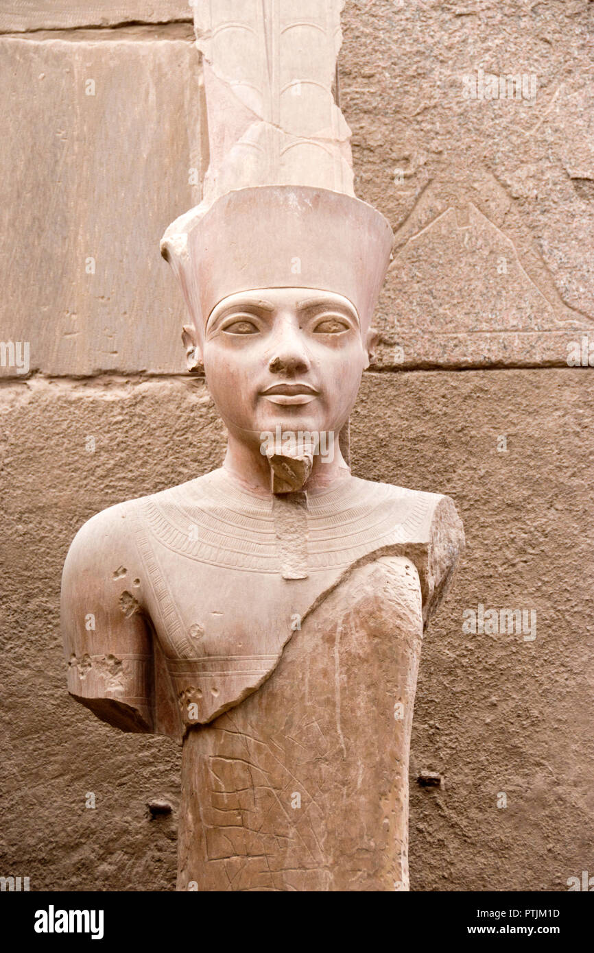 A statue of the Egyptian god Amun Ra at Karnak Temple, Luxor, Egypt. Stock Photo