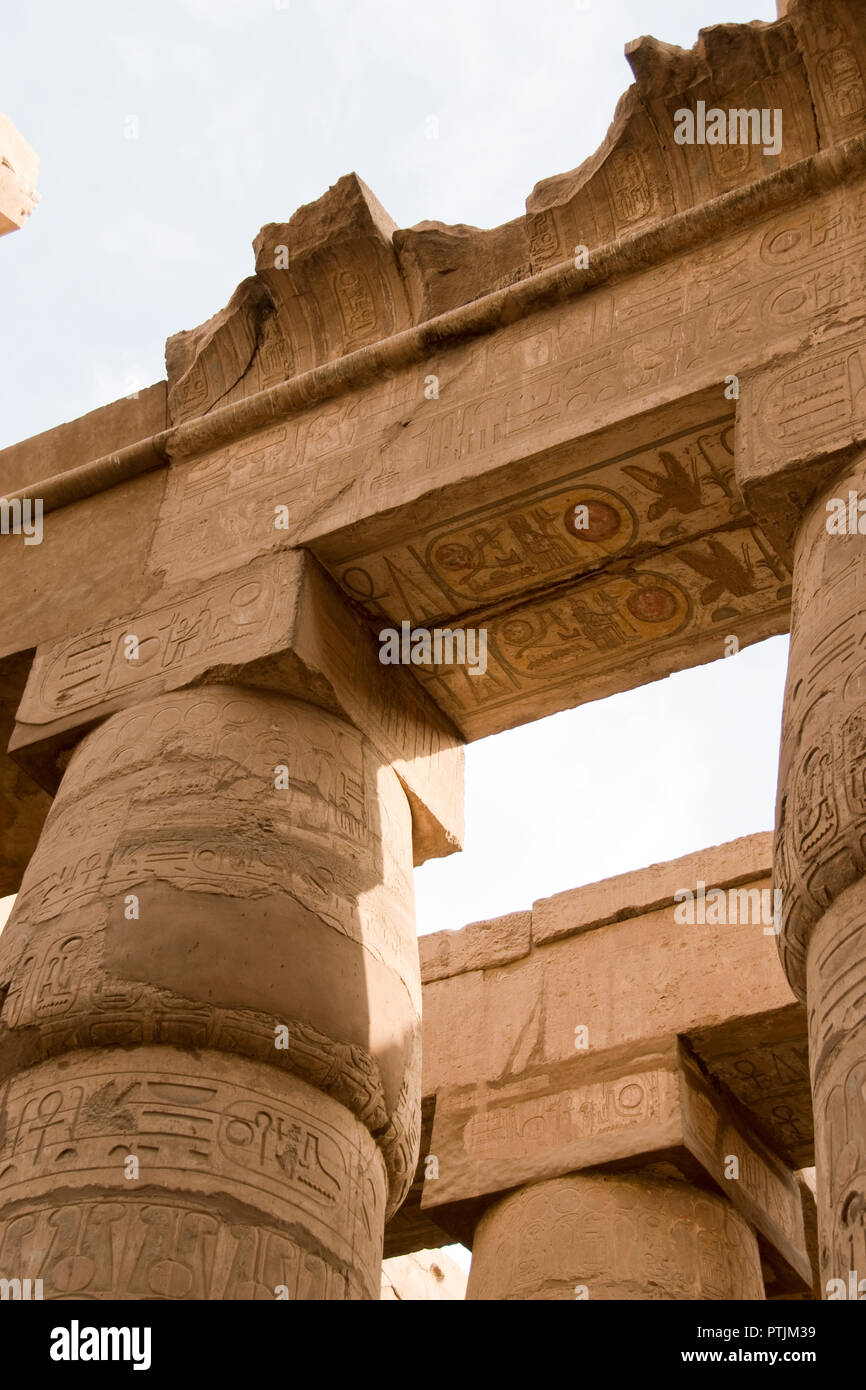 Colossal columns in the Karnak Temple, Luxor, Egypt. Stock Photo
