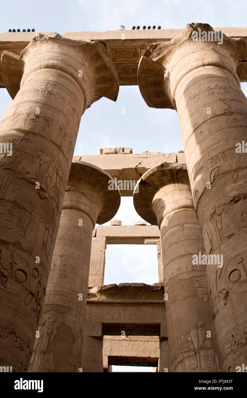 Colossal columns in the Karnak Temple, Luxor, Egypt. Stock Photo