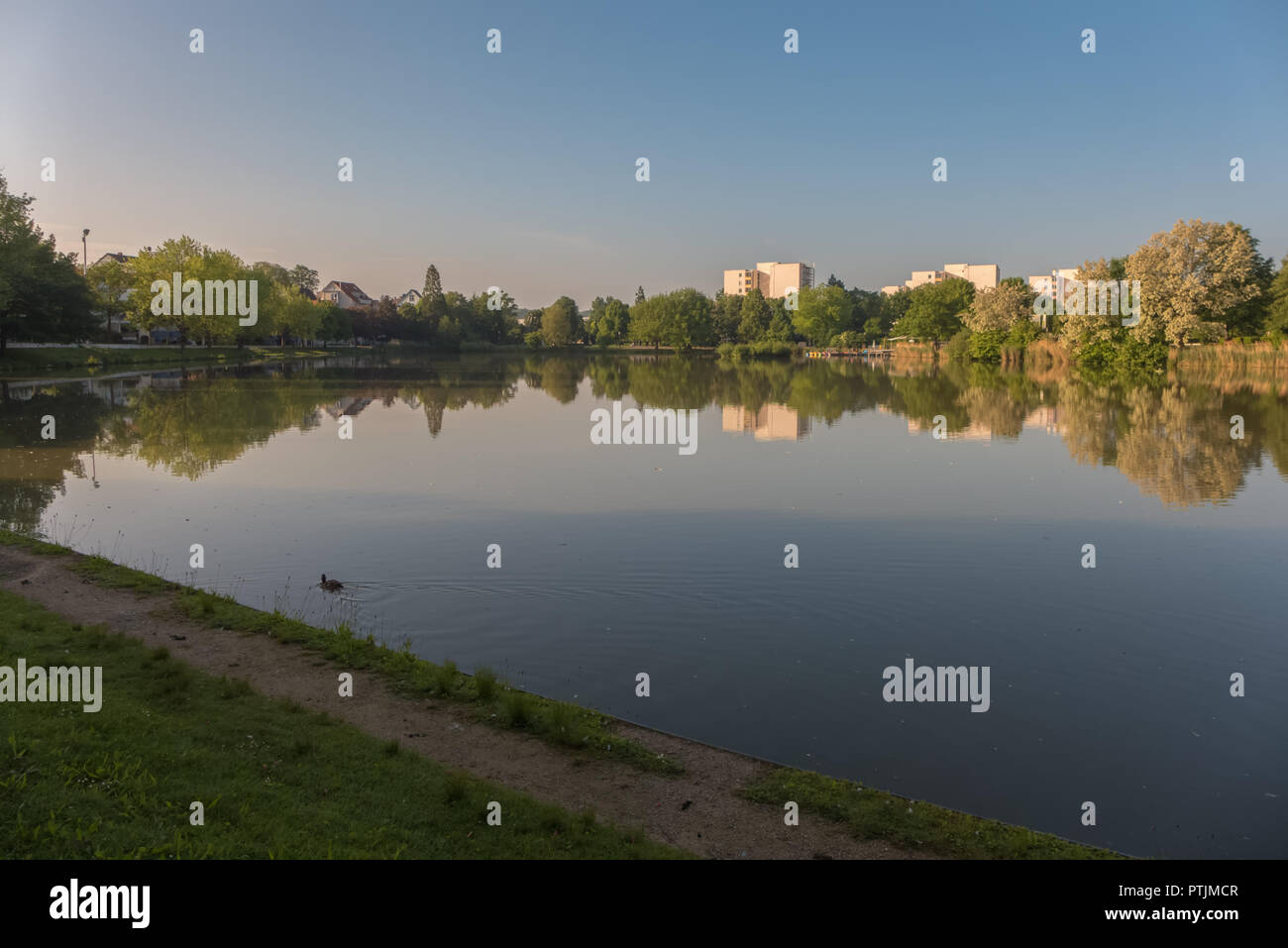 The lake in a public park of a German town Stock Photo
