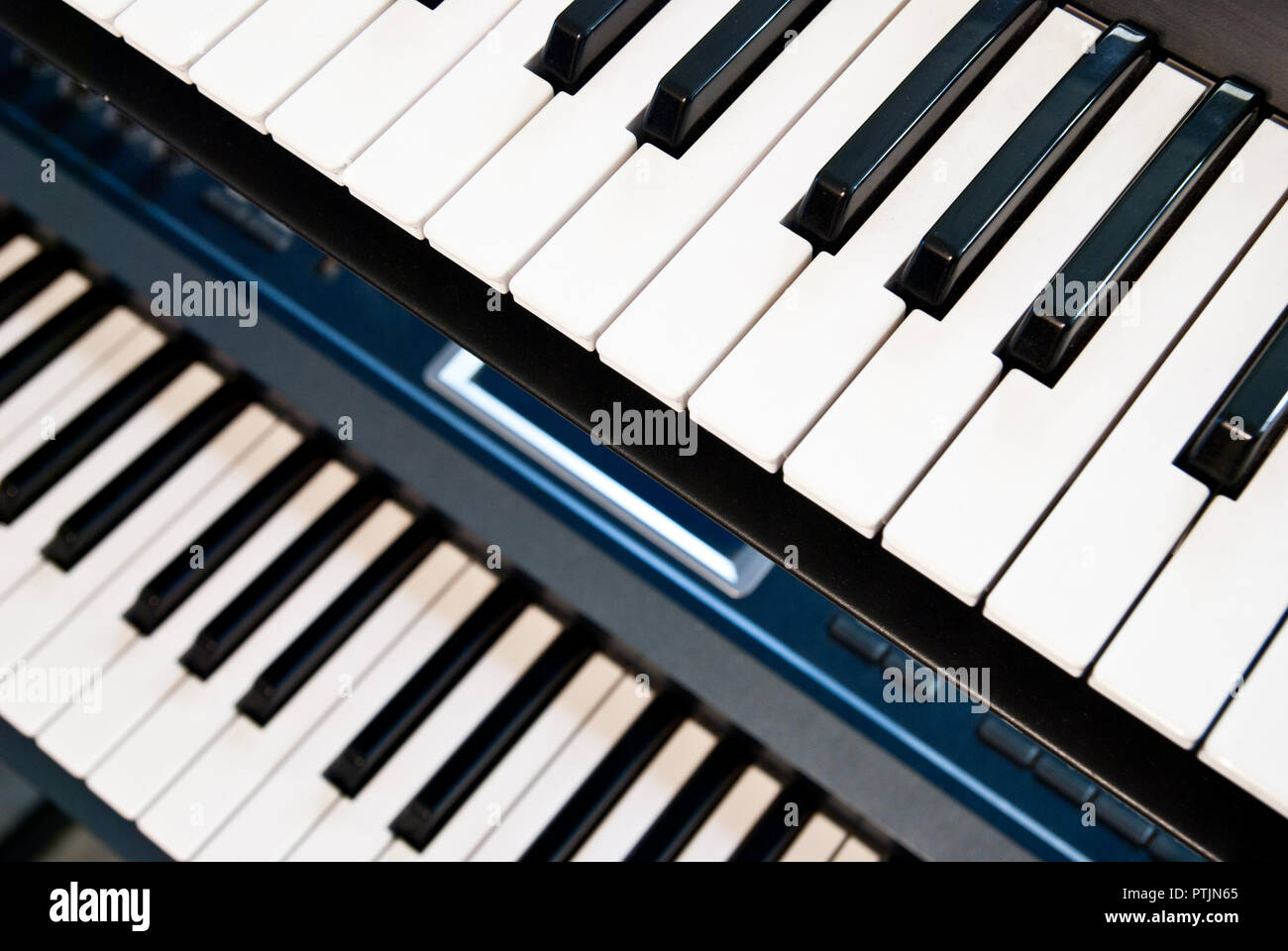 electronic synthesizer with keyboard and knobs closeup Stock Photo