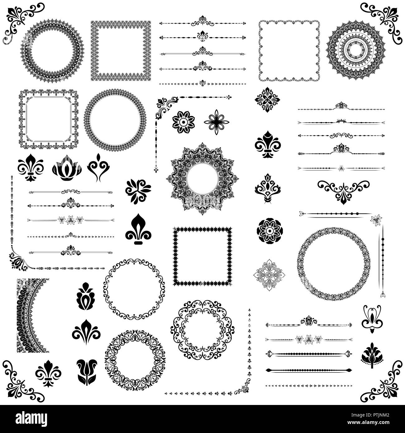 Vintage Set of Vector Horizontal, Square and Round Elements Stock ...