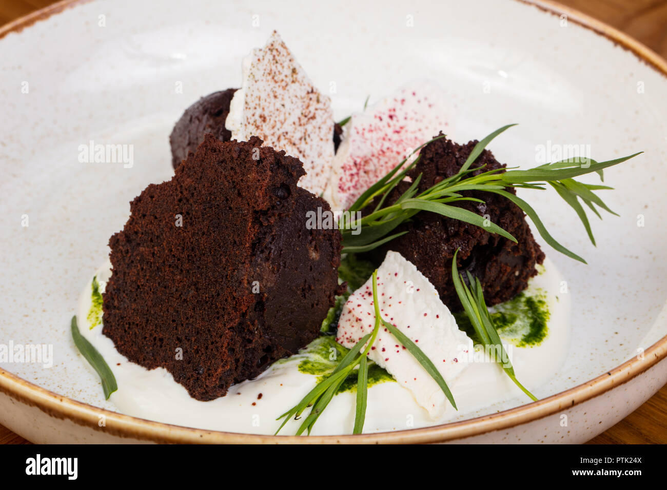 Tasty Brownie cake with estragon Stock Photo