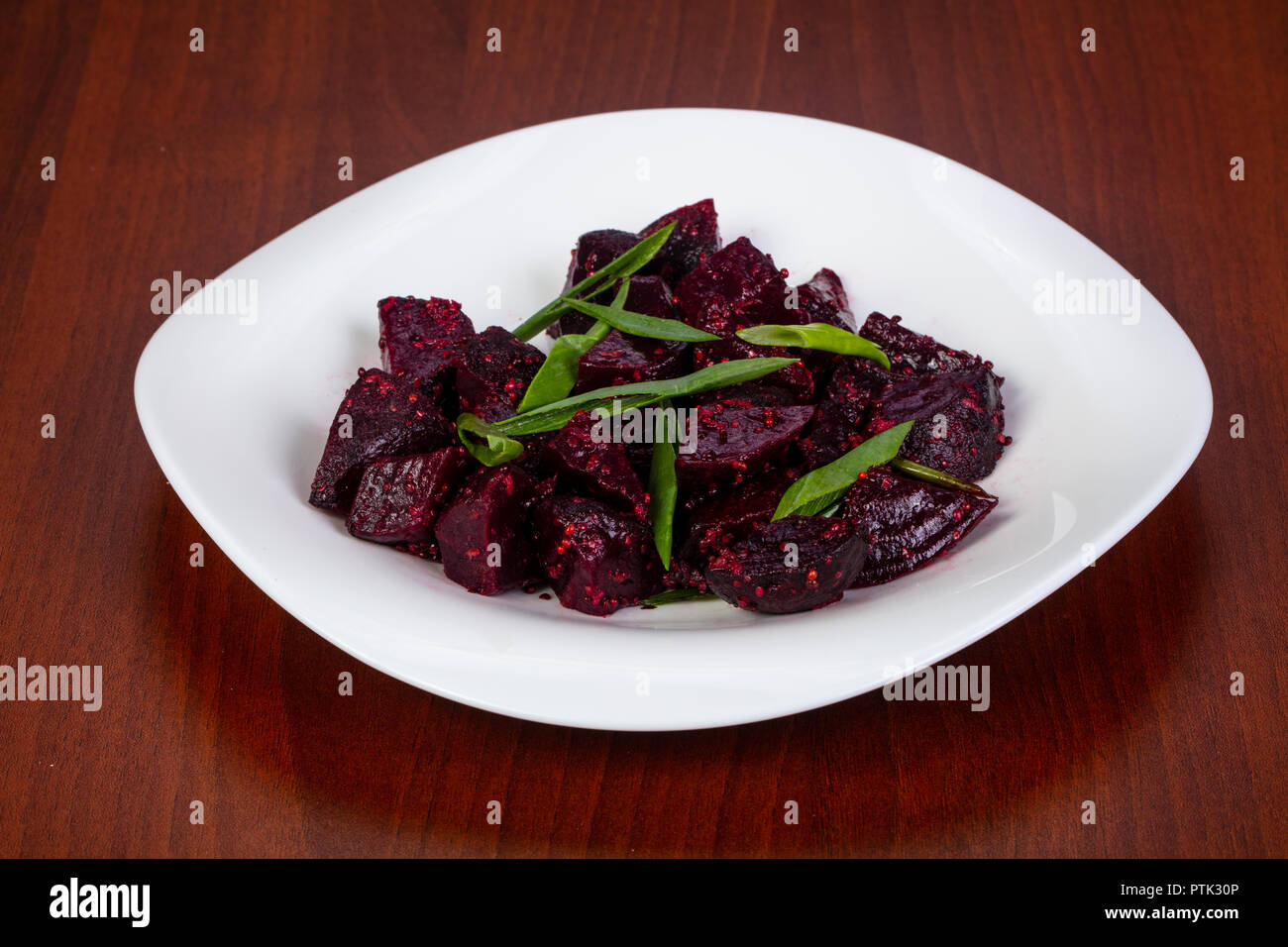 Beetroot salad with onion in the plate Stock Photo