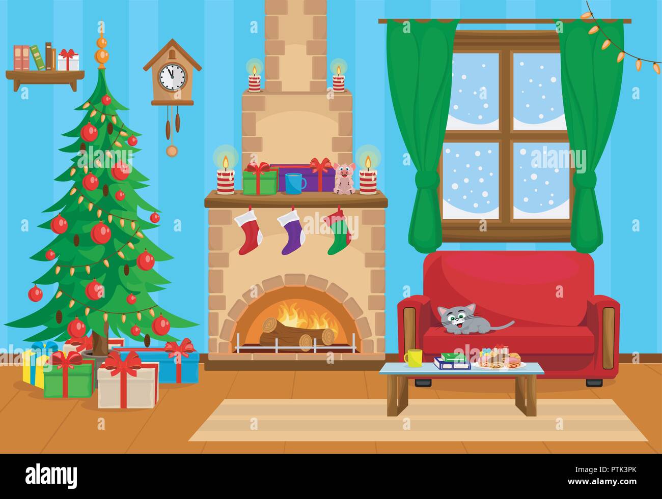 christmas living room vector