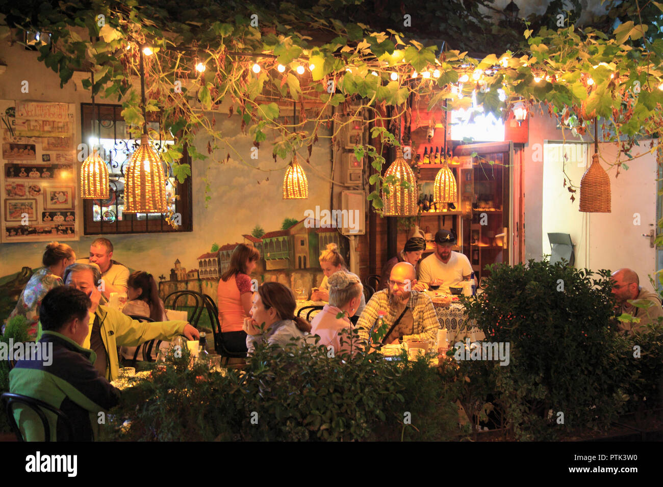 Georgia, Tbilisi, street scene, restaurant, people, Stock Photo