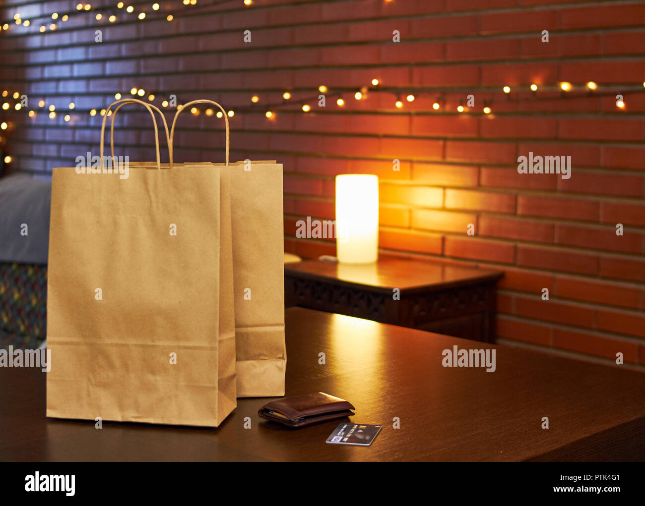 Shopping Paper Bags On A Table Stock Photo 221696833 Alamy