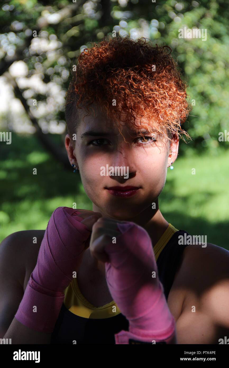 Female kick-boxing model Stock Photo