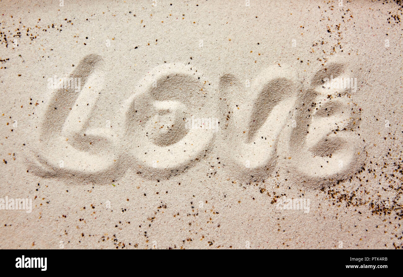 Love message in the sand Stock Photo Alamy