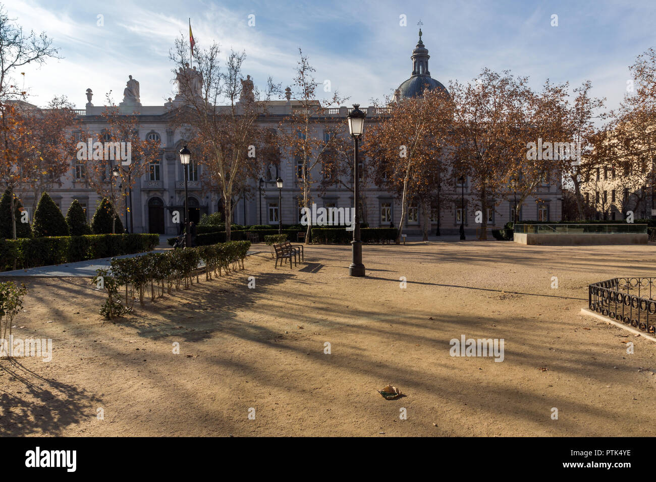 MADRID, SPAIN - JANUARY 24, 2018: Gardens of the Plaza Villa de Paris in City of Madrid, Spain Stock Photo