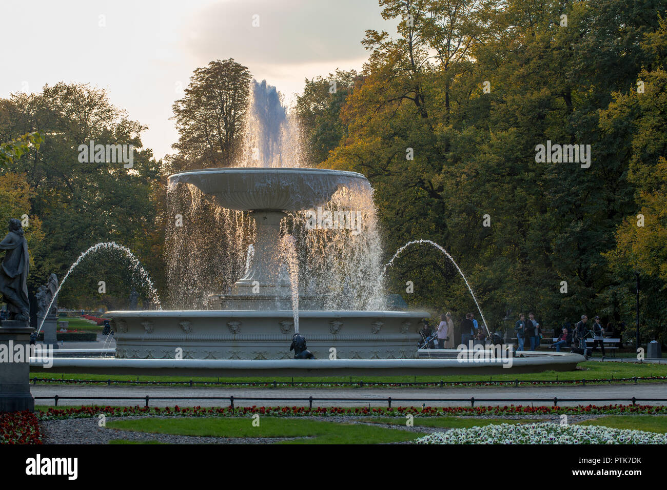 Fountain at Saxon Garden Park in Warsaw, Poland Stock Photo