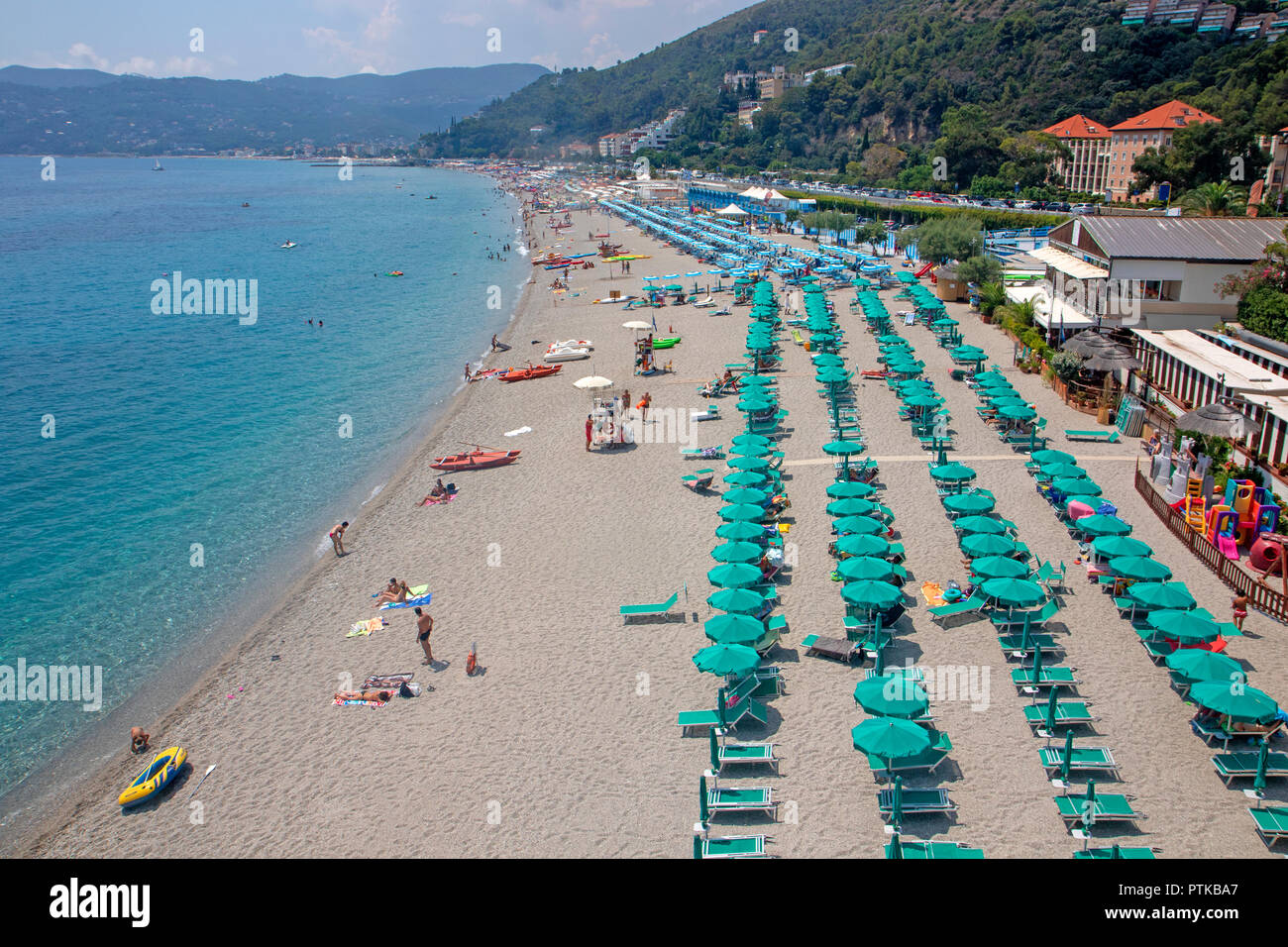 Beach at Spotorno on the Italian Riviera Stock Photo