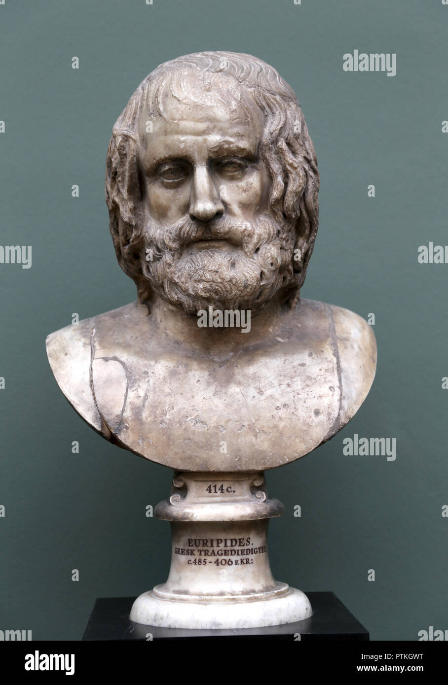 The tragic poet Euripides (c. 480 - 406 BC). Roman copy of a 4th. century BC greek original. Marble. Carlsberg Glyptotek, Copenhagen. Stock Photo