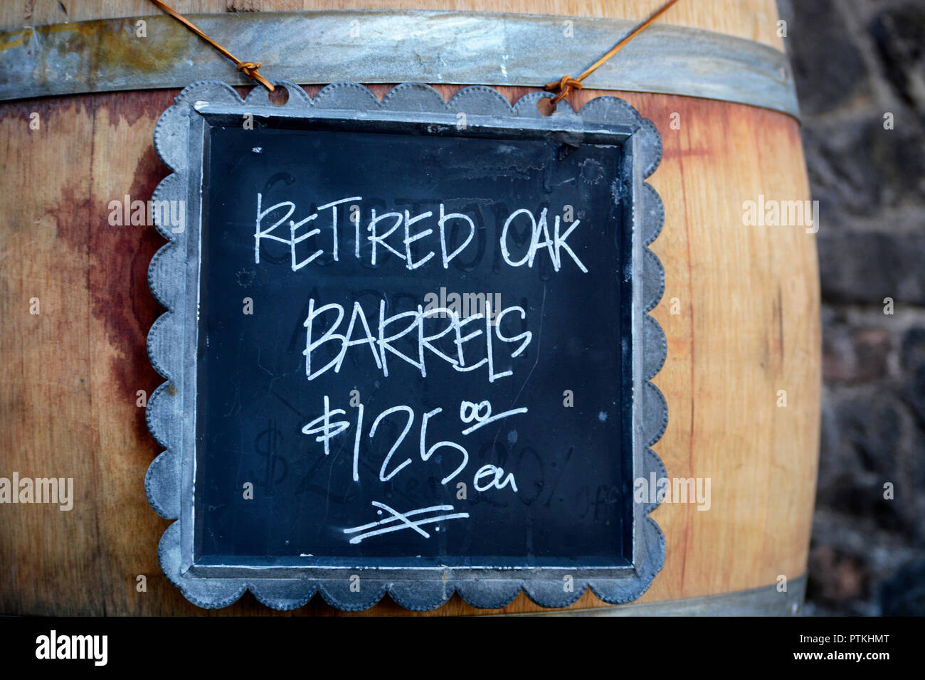 Used oak wine barrels for sale at Castello di Amorosa winery, housed in a reproduction 13