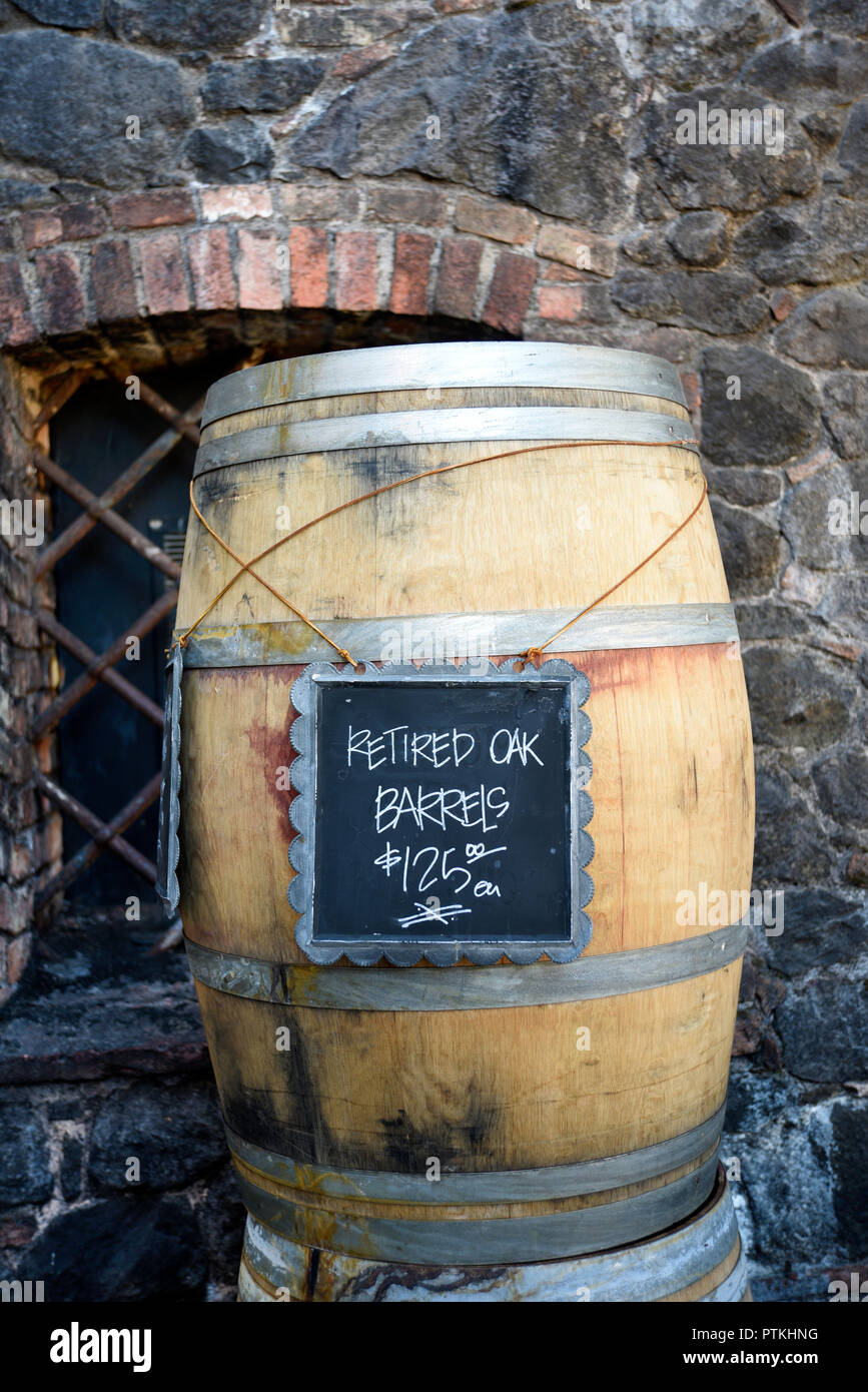 Used oak wine barrels for sale at Castello di Amorosa winery, housed in