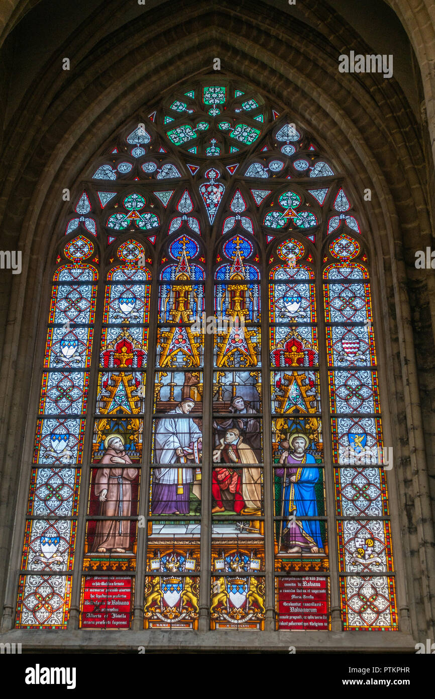Brussels, Belgium September 26, 2018 Stained Glass Window of
