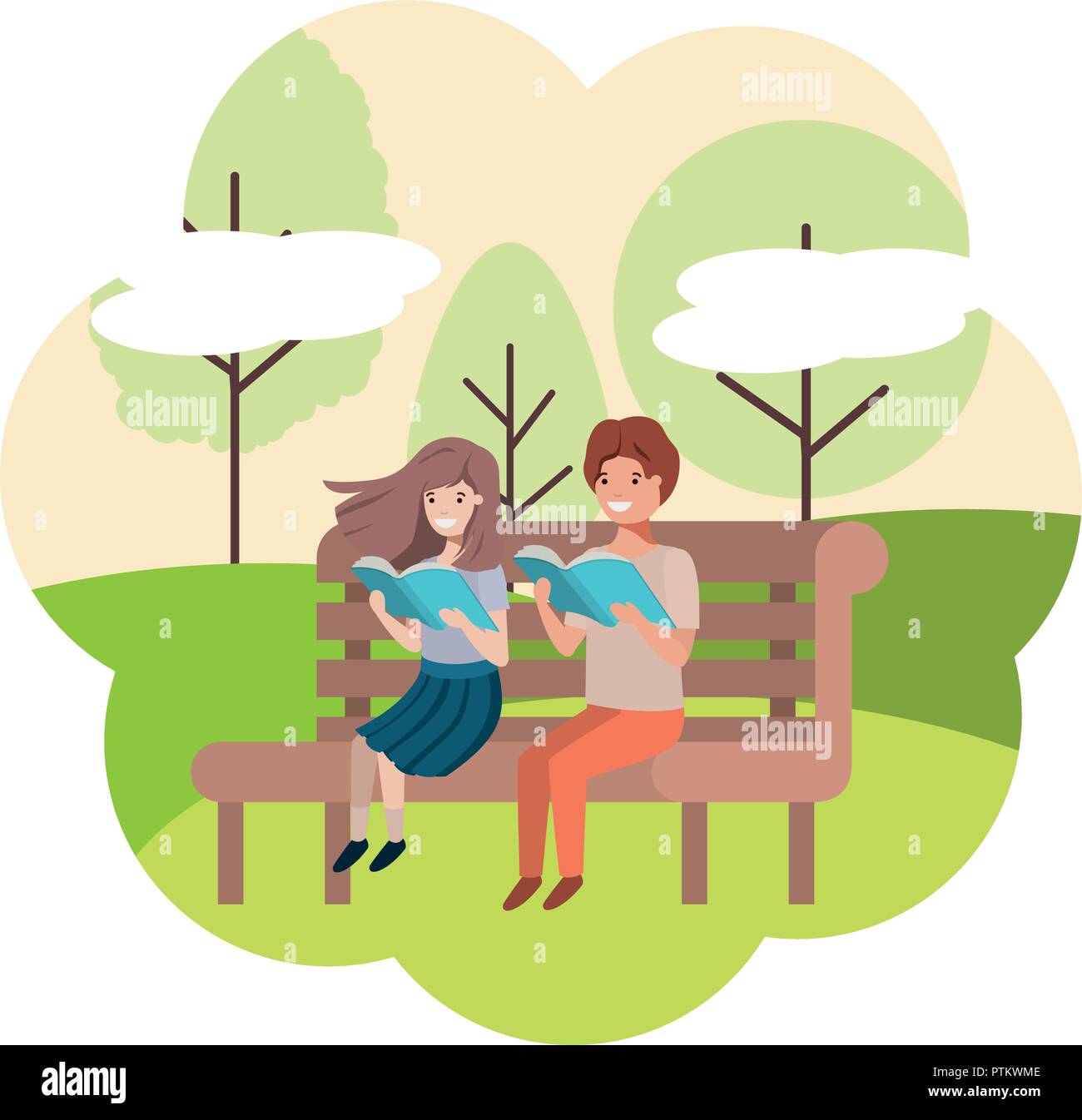 young couple in park chair avatar character Stock Vector Image & Art ...