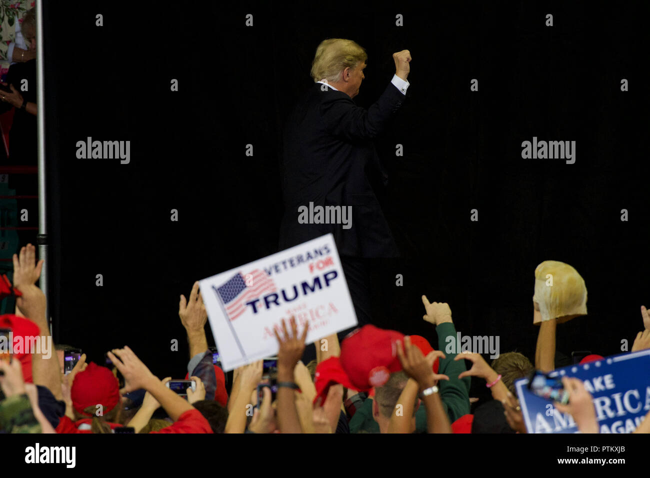Topeka Kansas, USA, October 6, 2018 President Donald Trump at MAGA rally in support of Kansas Secretary of State Kris Kobach who is the Republican candidate for governor. Stock Photo