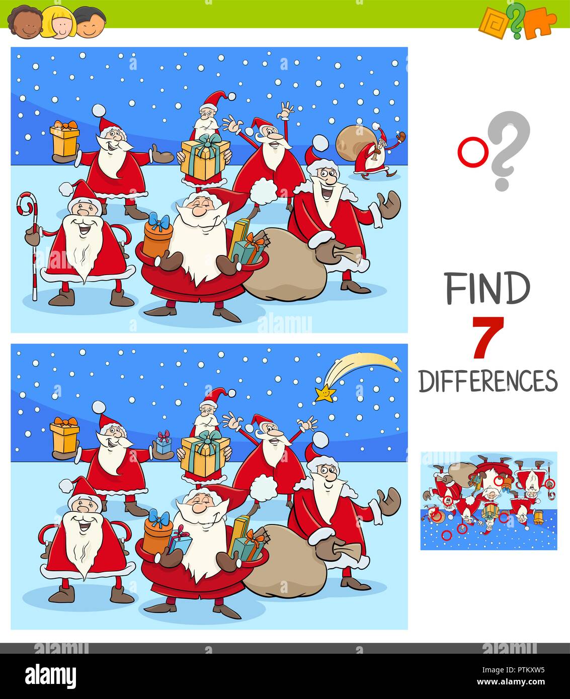 Cartoon Illustration Of Finding Seven Differences Between