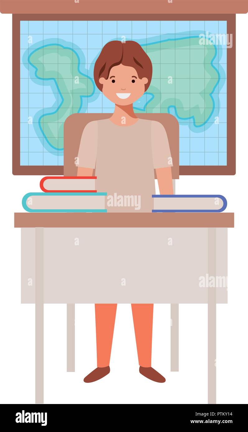 Young Student Boy Standing In School Desk Stock Vector Art