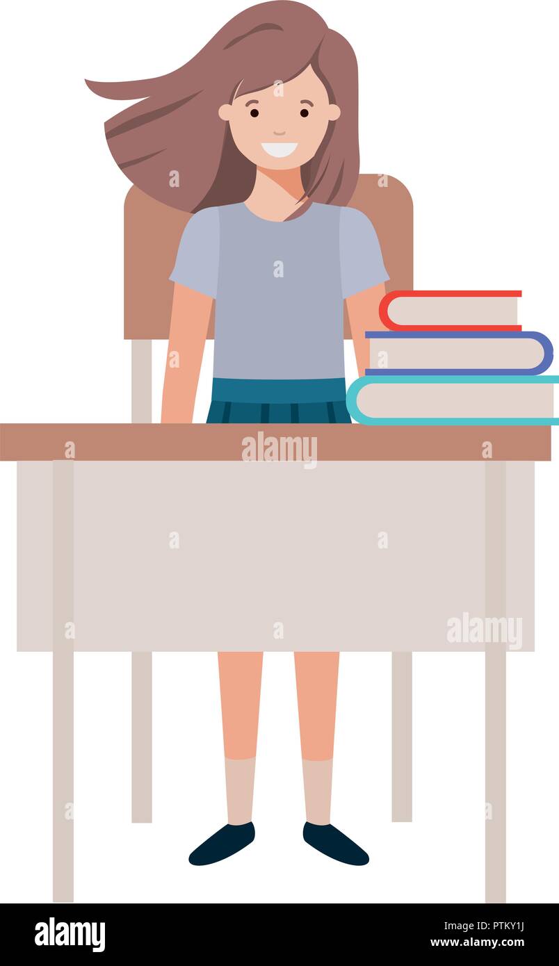 Young Student Girl Standing In School Desk Stock Vector Art
