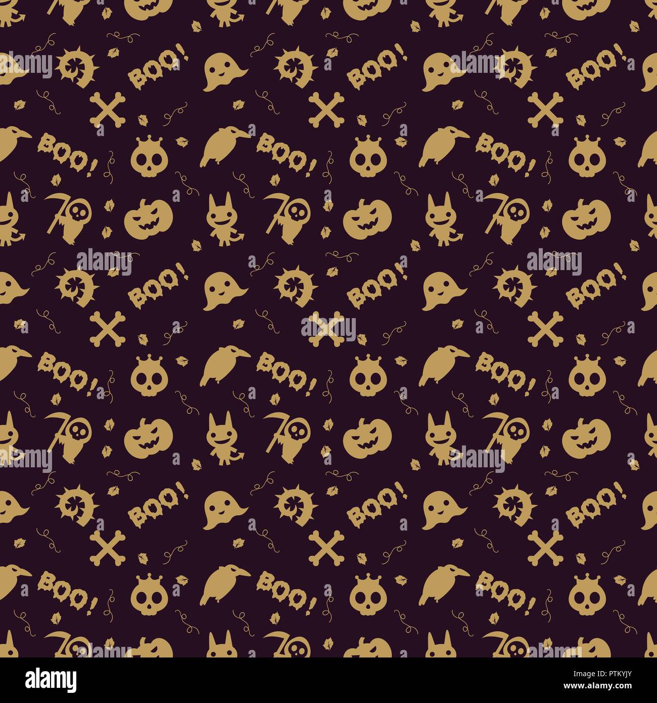cute halloween pattern background with gold color Stock Vector
