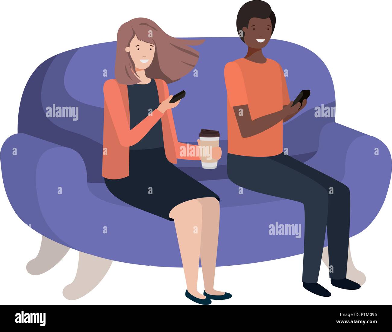 couple using smartphone in the sofa avatar character Stock Vector Image ...