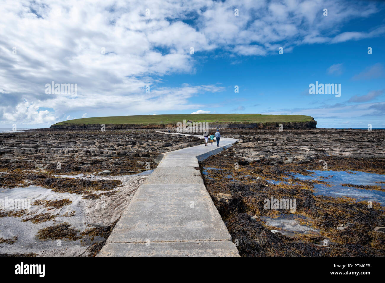 Pedestrian path at low tide to the tidal island Brough of Birsay, Mainland, Orkney Islands, Scotland, Great Britain Stock Photo
