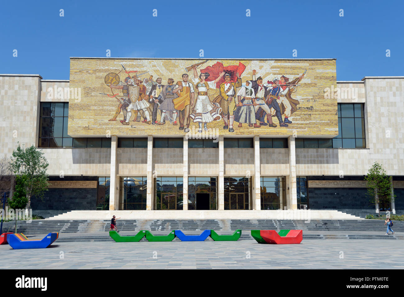 National History Museum with Shqiptarët Mosaic, The Albanians, Muzeu Historik Kombëtar, Skanderbeg Square, Tirana, Albania Stock Photo