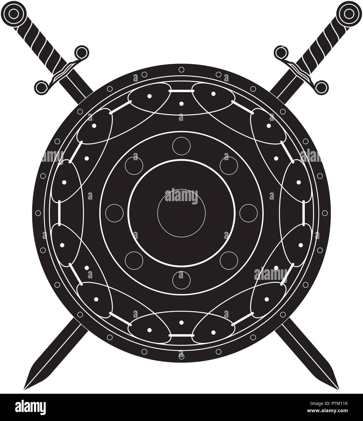 Round shield with swords. Black flat icon Stock Vector Image & Art - Alamy