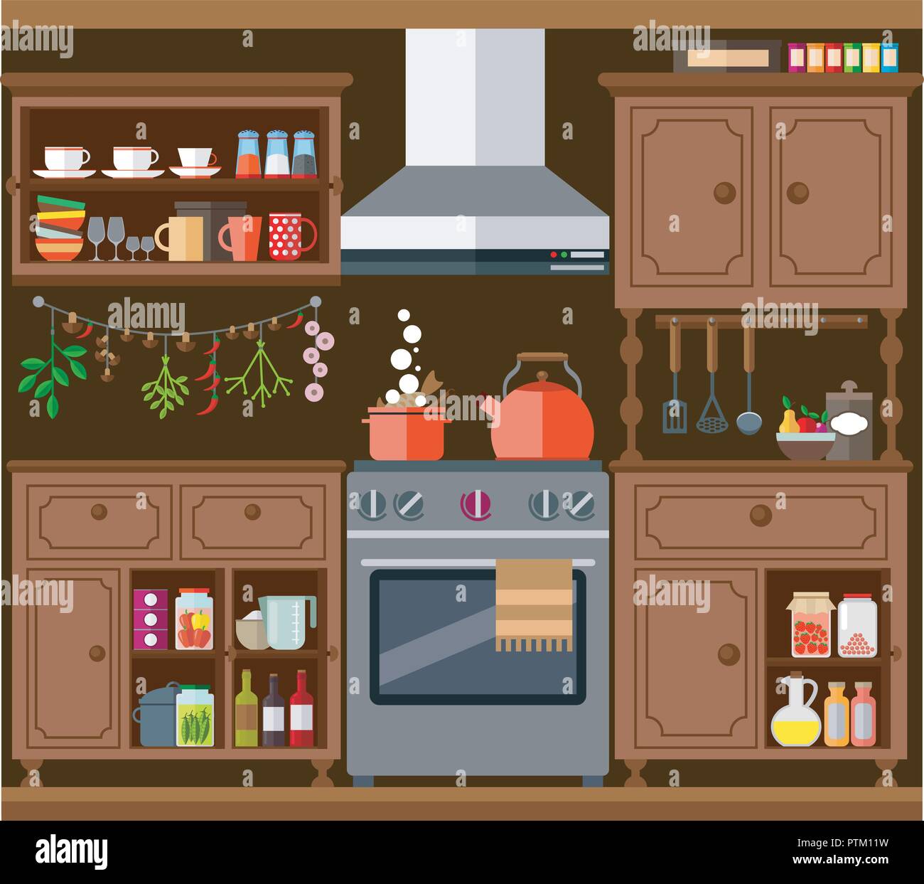 Old kitchen with buffet, gas stove and kitchen cabinets. Vector illustration on the theme of home interior Stock Vector Image & Art - Alamy Old kitchen with buffet, gas stove and kitchen cabinets. Vector illustration on the theme of home interior Stock Vector Image & Art - Alamy