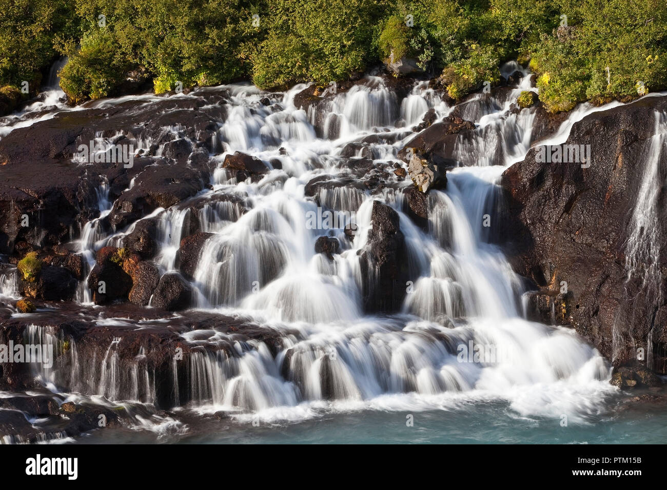 Waterfall Hraunfossar, West Iceland, Iceland Stock Photo