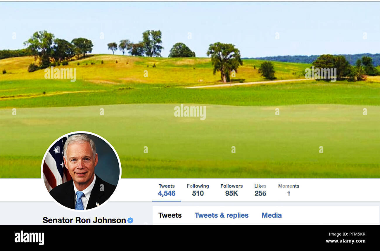 Twitter page for Ron Johnson. Ronald Johnson is an American businessperson and politician serving as the senior United States Senator for Wisconsin and a Republican. Prior to his election to the Senate, he was chief executive officer of PACUR, LLC, a polyester and plastics manufacturer. Stock Photo