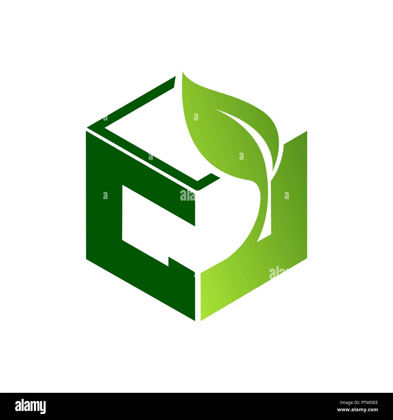 Abstract Leaf in hexagon with green light dark leaf logo template Stock ...