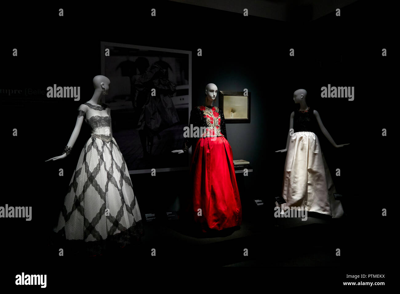 Naty Abascal's dresses are exhibited during 'TELVA tributo. Una cronica de moda. Coleccion Naty Abascal' exhibition at Royal Academy of Fine Arts of San Fernando in Madrid. Stock Photo