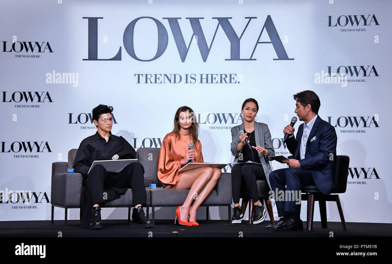 Model Taylor Hill and Japanese actor Gordon Maeda(L) attend the press