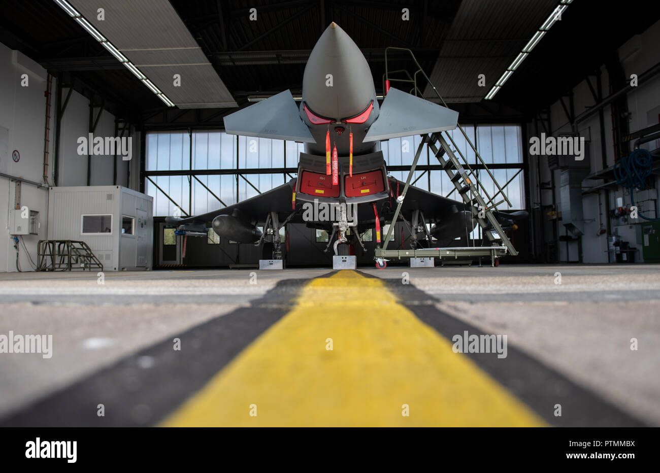 08 October 2018, MecklenburgWestern Pomerania, Laage A Eurofighter of