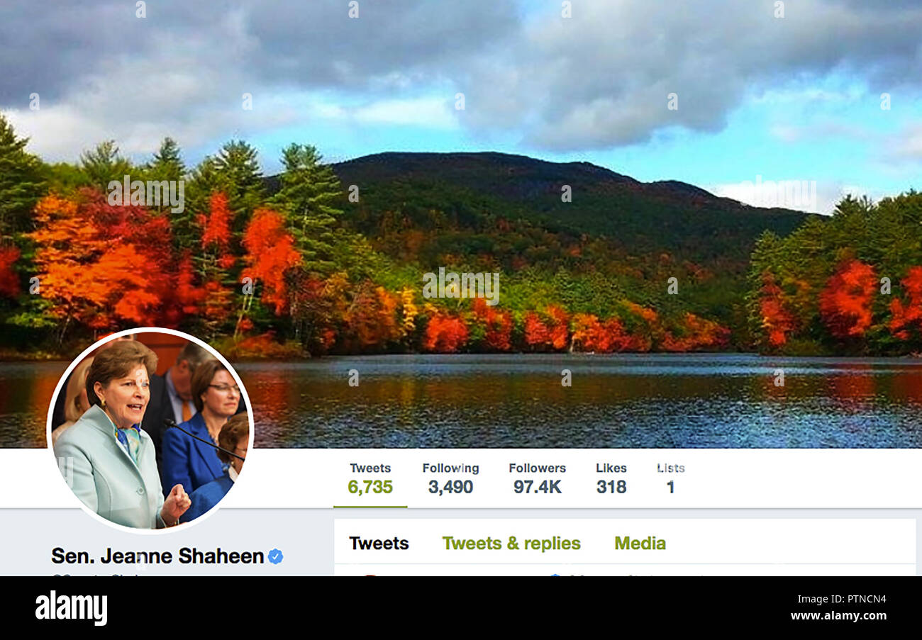 Twitter page for Jeanne Shaheen. Cynthia Jeanne Shaheen is the senior United States Senator from New Hampshire. A member of the Democratic Party, she is the first female U.S. Senator in New Hampshire's history, was the first female Governor of New Hampshire, and the first woman elected as both Governor and a U.S. Senator in American history. Stock Photo