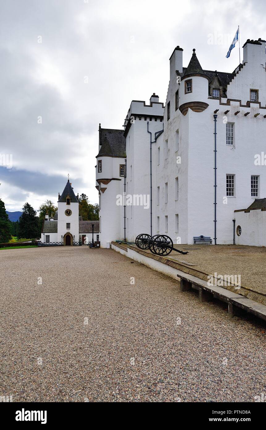 Blair Atholl, Scotland, United Kingdom. Blair Castle's fondations date to the 13th century and today, is one of the Scotland's most majestic castles. Stock Photo