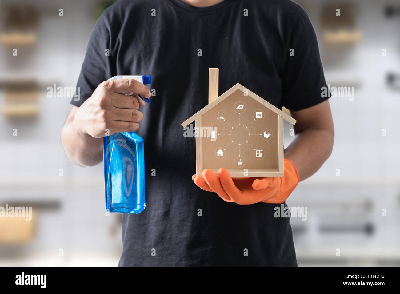 Professional cleaner shows shows the Cleaning Logo Stock Photo Alamy