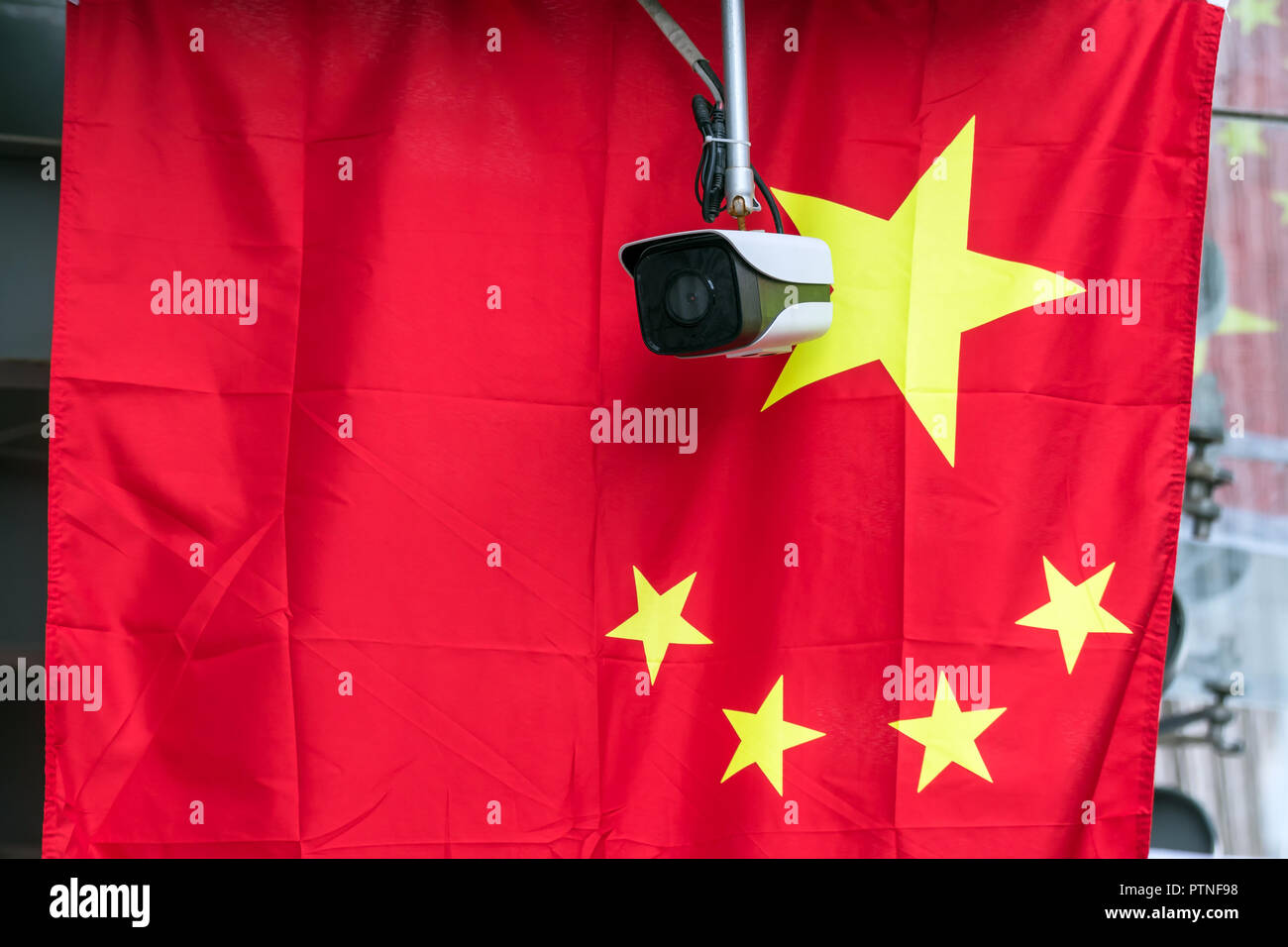 Smart surveillance cameras help automatically track identify almost every move in China. Machine Learning analytics face identify person technology ,  Stock Photo