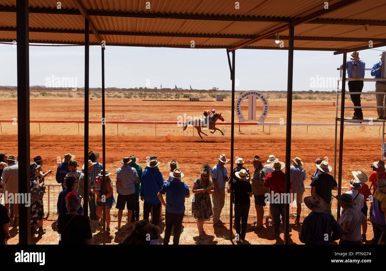 Spectators watch  the horse races at Landor, 1000km north of Perth, Western Australia. Stock Photo
