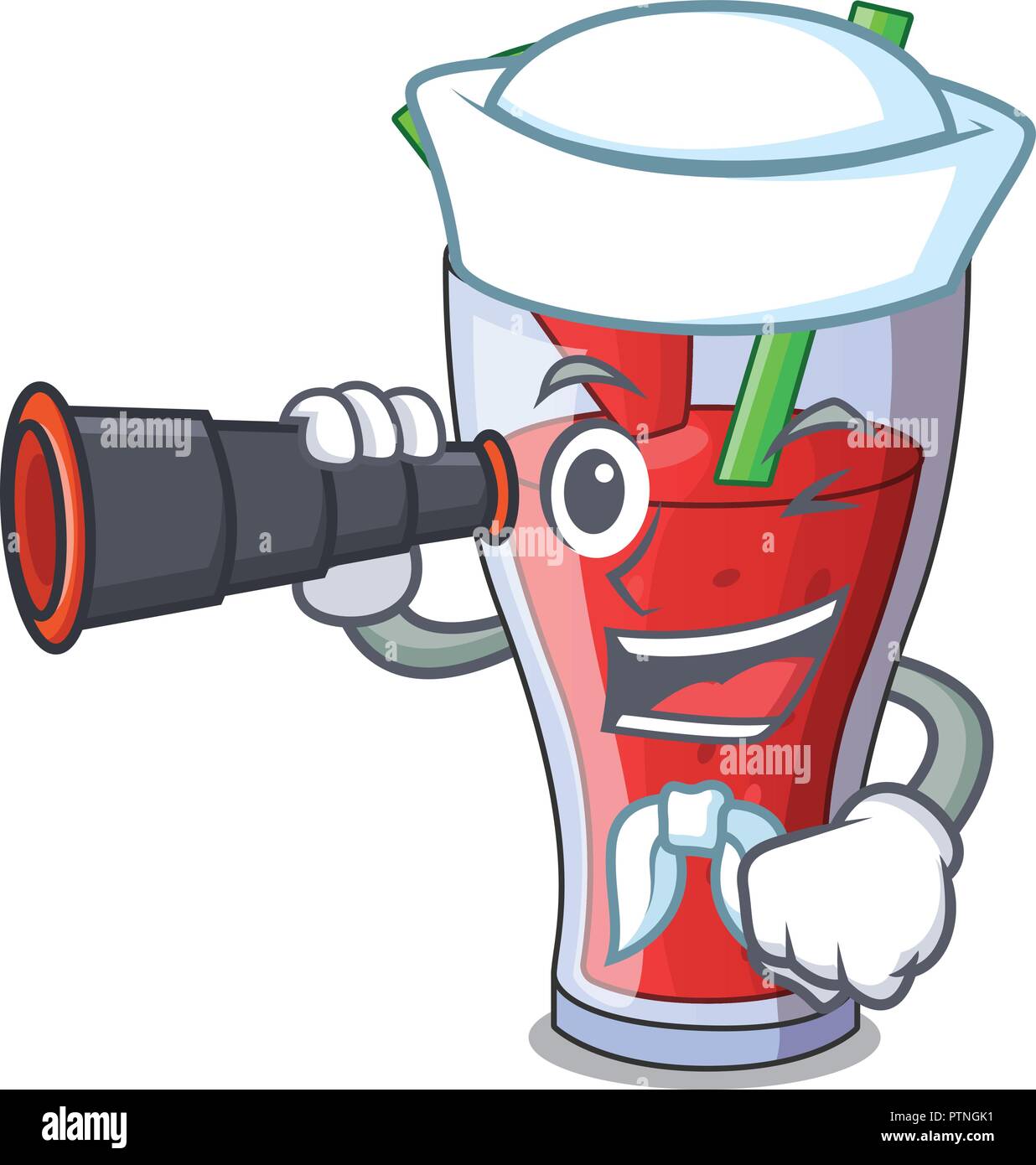 Sailor with binocular watermelon juice with watermelon fruit cartoon Stock Vector