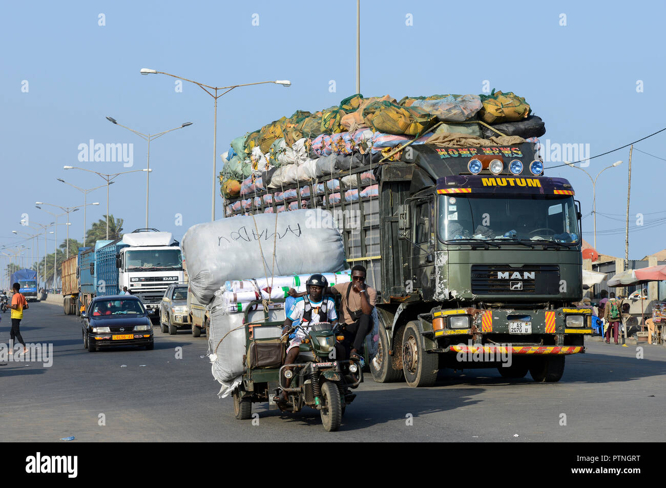 TOGO, Lome, Boulevard du Mono, frontier station to Ghana, truck and