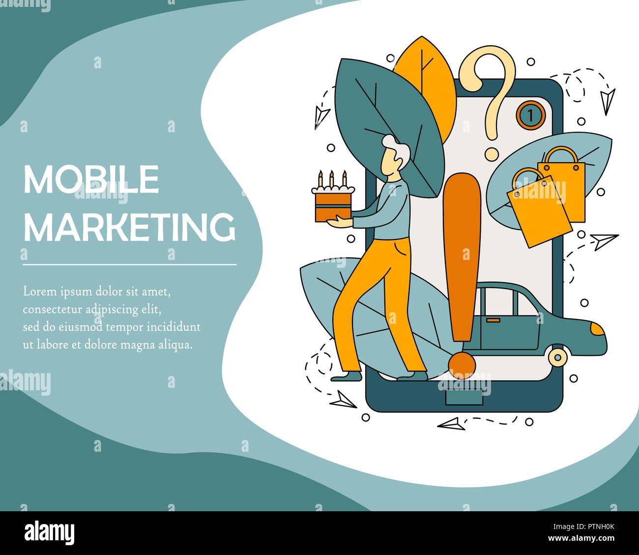 Vector illustration concept of mobile marketing. Creative flat design for web banner, marketing material, business presentation. Stock Vector