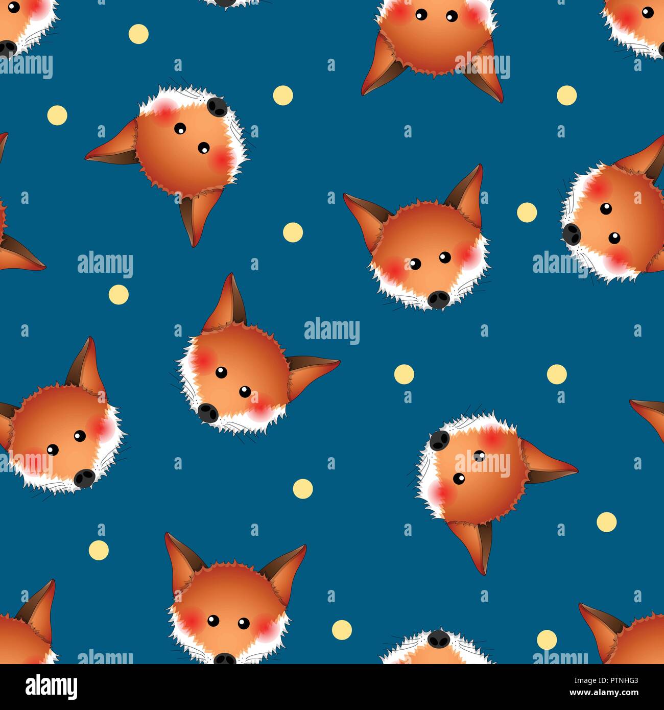 Cute Red Fox on Indigo Blue Background. Vector Illustration. Stock Vector