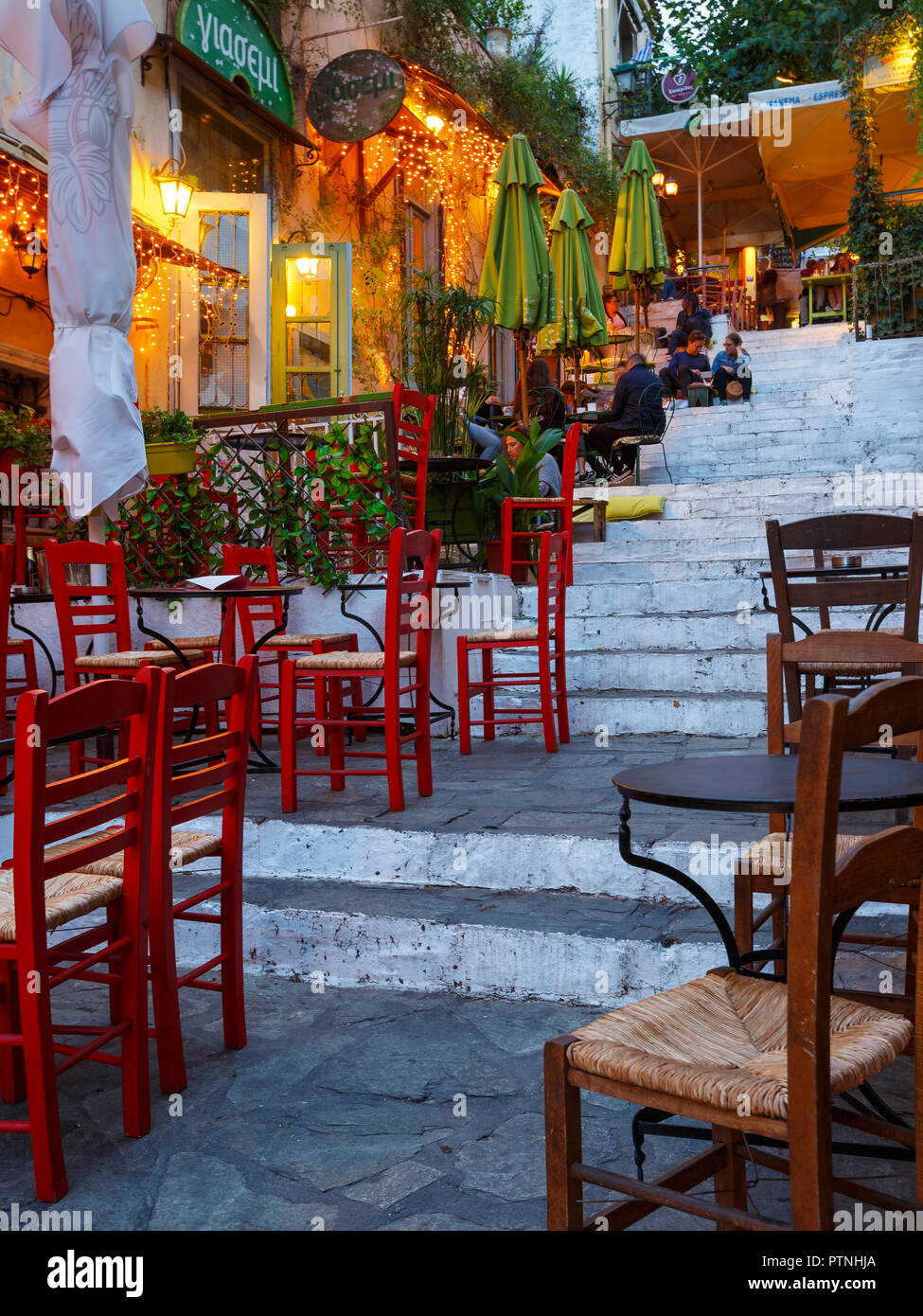 Athens, Greece September 28, 2018 People in a coffee shop in a