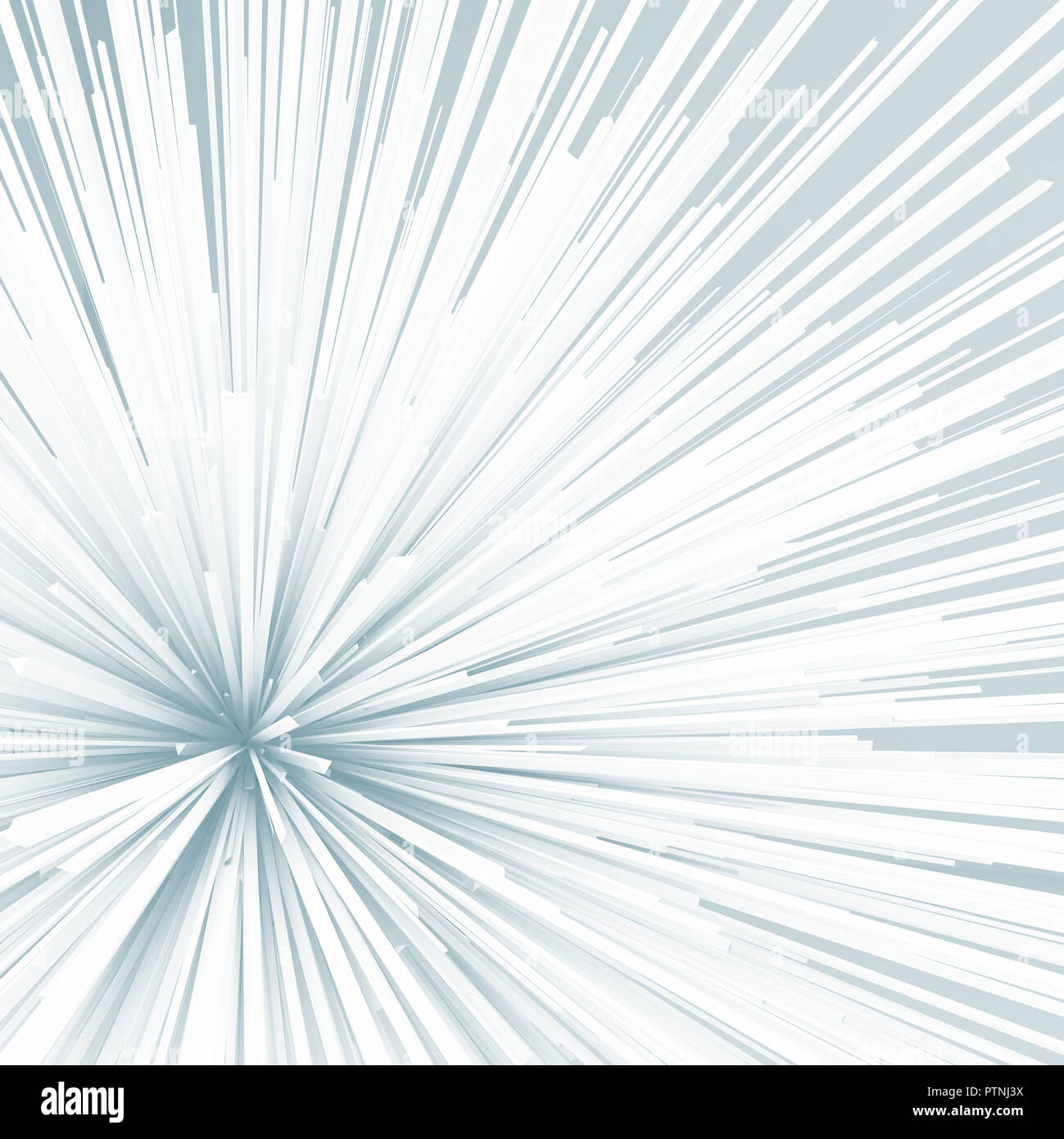 Abstract sharp white explosion. Blue toned square 3d render Stock Photo