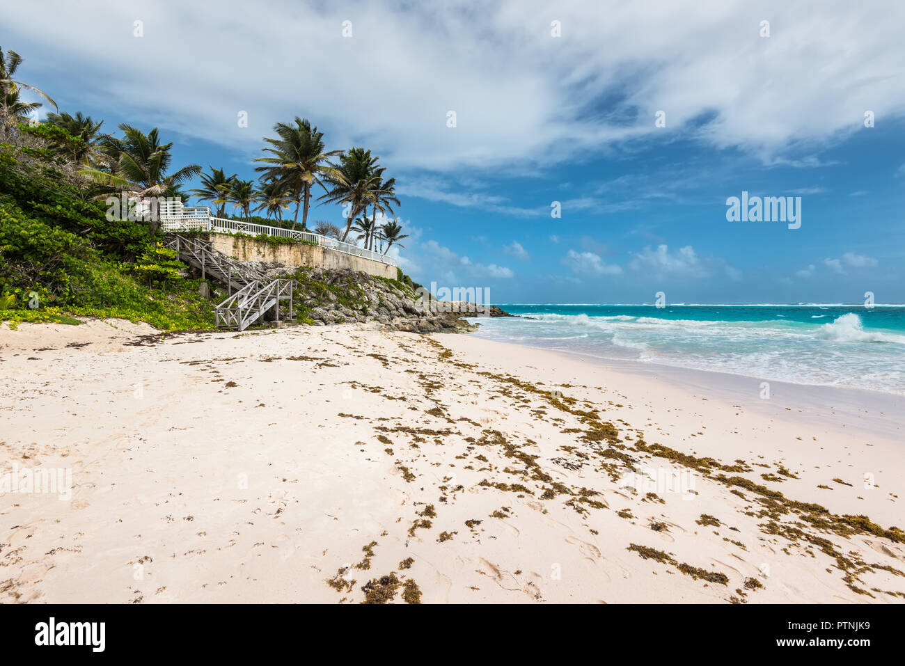 Tropical Crane Beach in Barbados island in cloudy weather West Indies